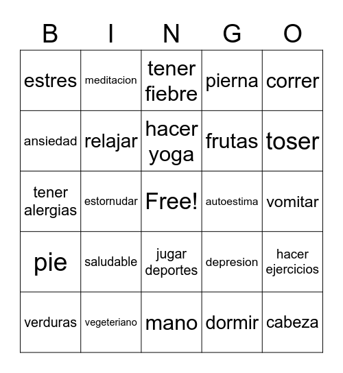 Unit 4 vocabulario Bingo Card
