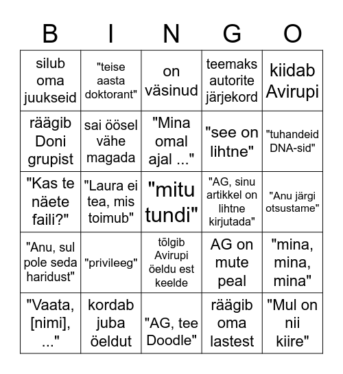 koosolek lõbusamaks Bingo Card
