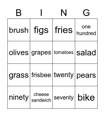 F&F 2 lesson 4 Bingo Card