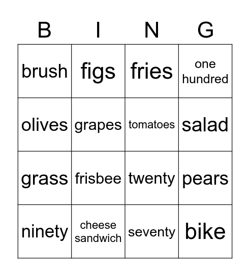 F&F 2 lesson 4 Bingo Card