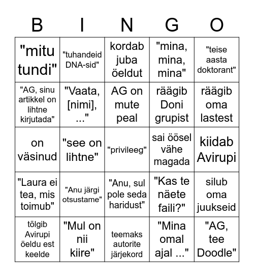 koosolek lõbusamaks Bingo Card
