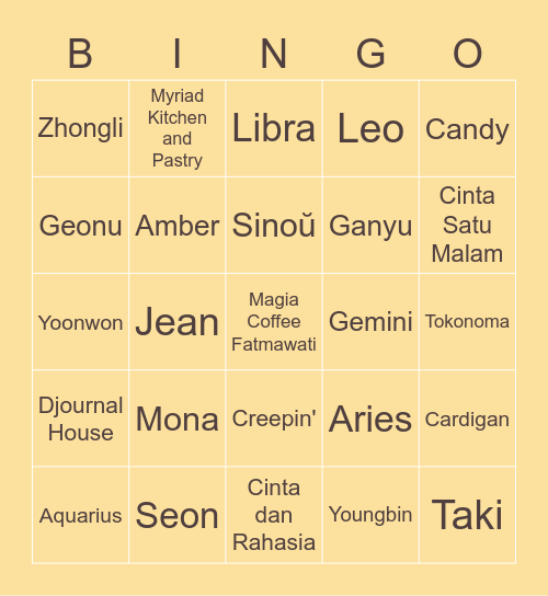 Punya Luna Bingo Card