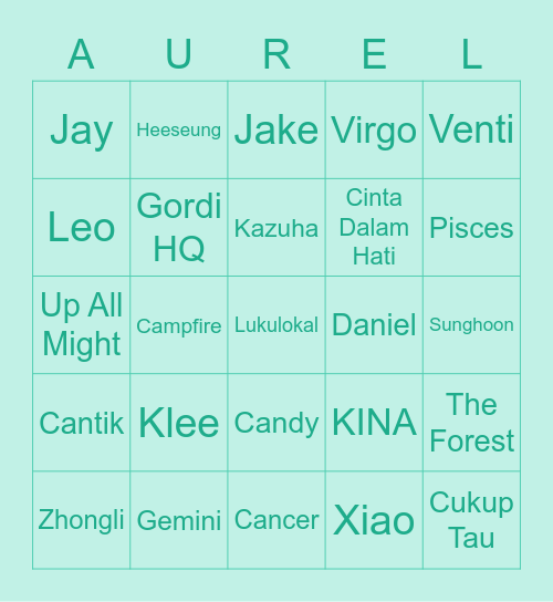 B  I  N  G  O     P  U  N  Y  A Bingo Card