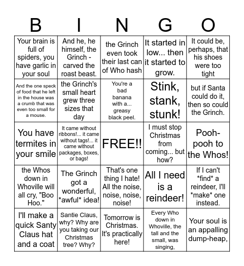 GRINCH ME! Bingo Card