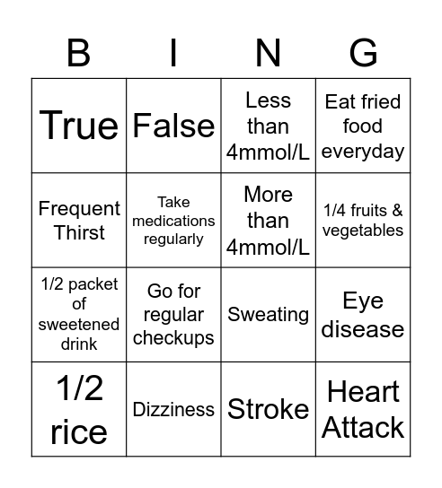 DIABETES Bingo Card