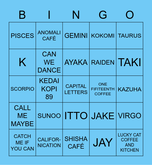 Bingo punya abeyie Bingo Card