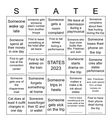 STATES 2023 BINGO <3 Bingo Card