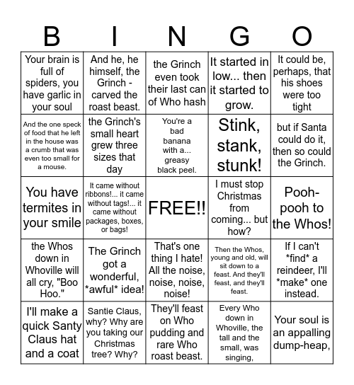 GRINCH ME! Bingo Card