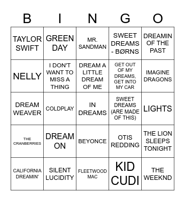 Dreams Bingo Card