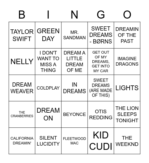 Dreams Bingo Card