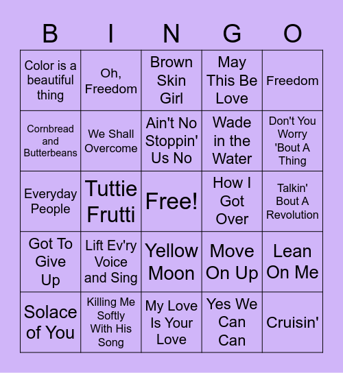 Black History Music Bingo 1 Bingo Card