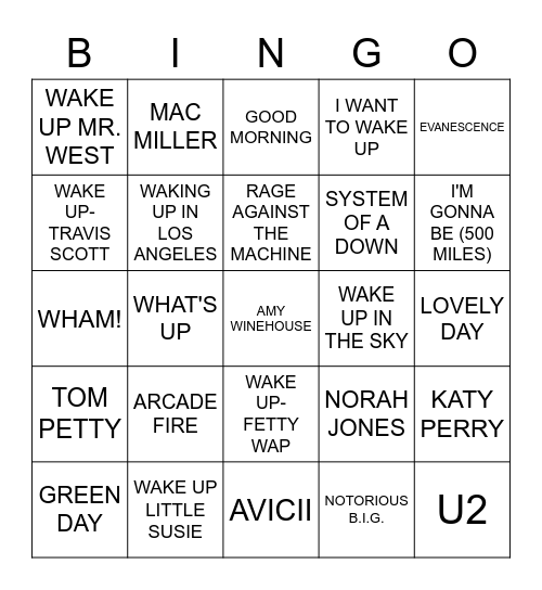 Wake Up Bingo Card