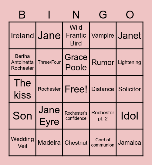Jane Eyre Bingo Card