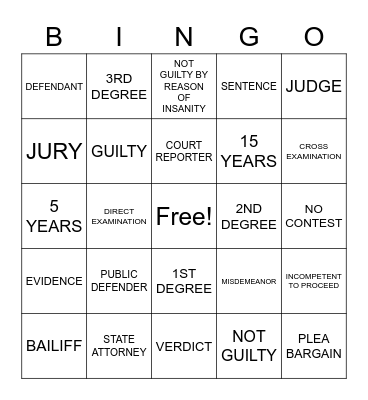 COURT EDUCATION Bingo Card