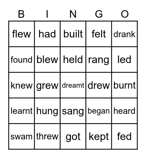 Irregular verbs Bingo Card