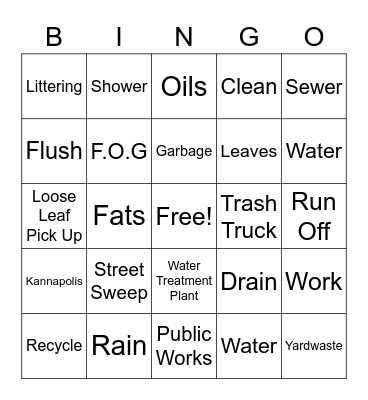Public Works Bingo Card
