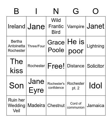Jane Eyre Bingo Card