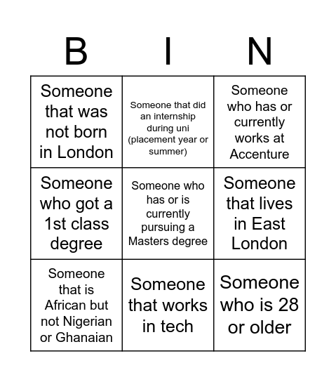 Jaiye and Network Bingo Card