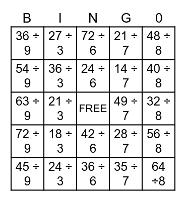 DIVISION Bingo Card