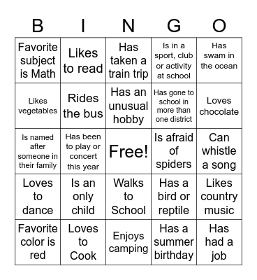 Get to Know You 2 Bingo Card