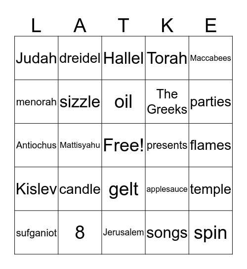 CHANUKAH BINGO Card