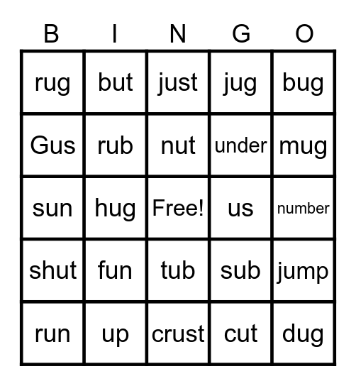 Words with Short u Bingo Card
