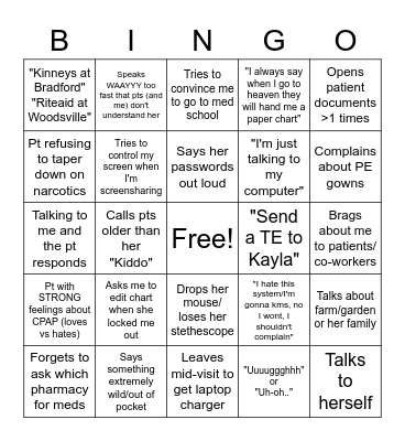 Patty Pratt Bingo Card