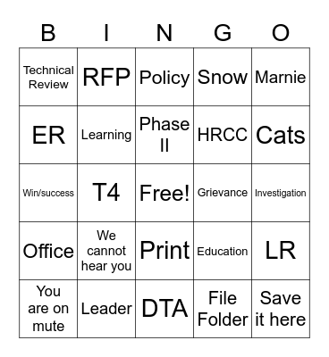 HRBP Bingo Card