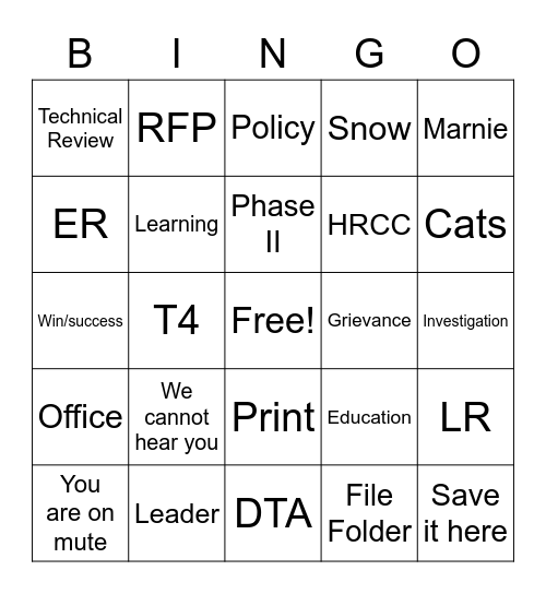 HRBP Bingo Card