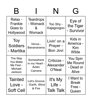 80's Bingo Card