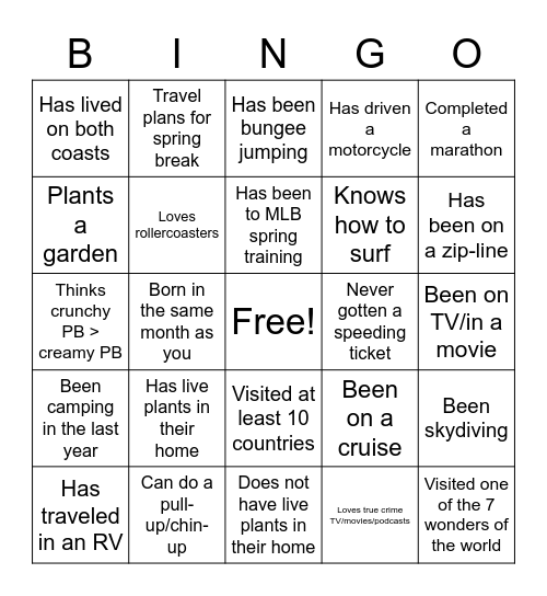 WK March Bingo Card