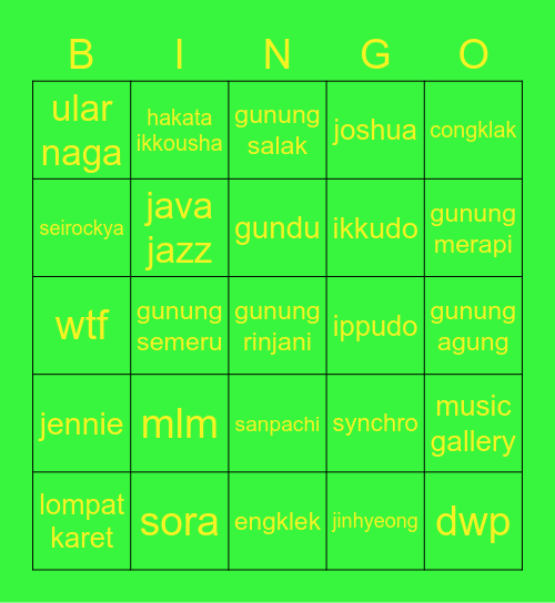 JELL’S Bingo Card