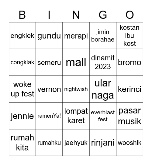 vernon Bingo Card