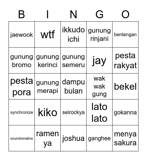 Aya's Bingo Card