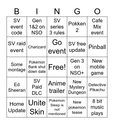 Pokemon Presents Bingo Card