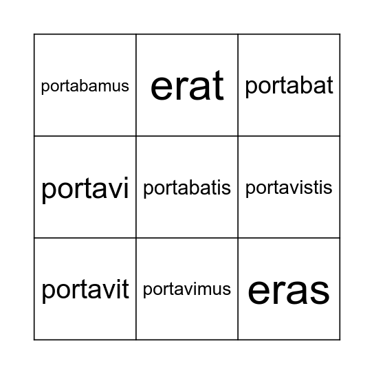 Latin Imperfect and Perfect Bingo Card