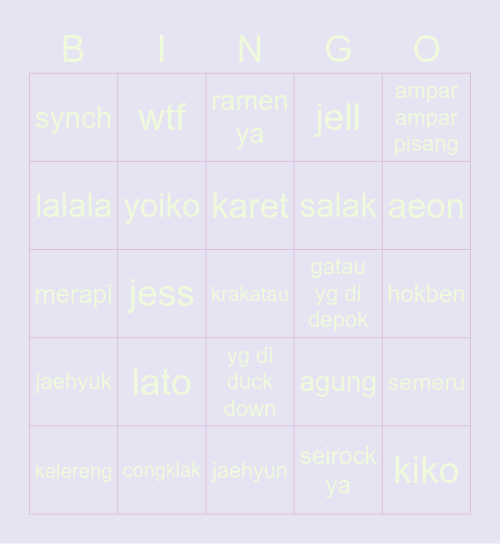 jenn Bingo Card