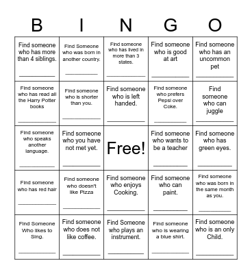 Find Someone Who Bingo Card