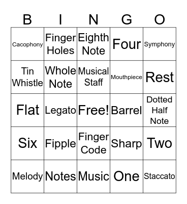 Tin Whistle/Music Bingo Card