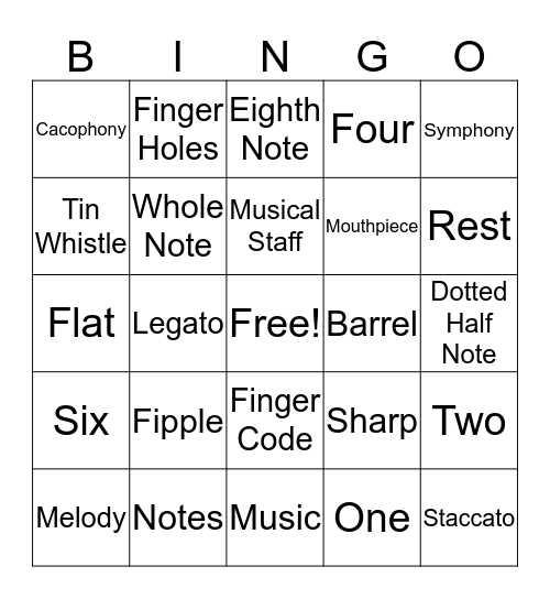 Tin Whistle/Music Bingo Card
