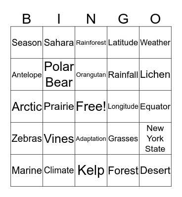 Biomes Bingo Card