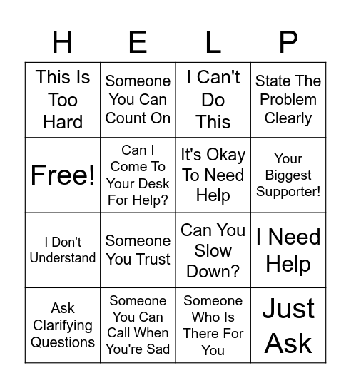 Support Systems Bingo Card