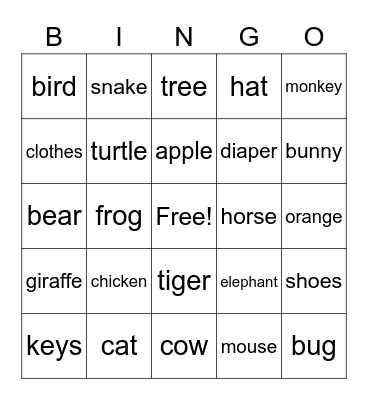 ASL Words Bingo Card