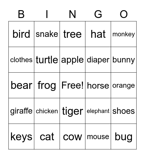 ASL Words Bingo Card