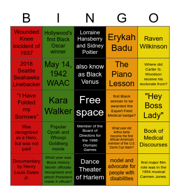 Black History Month Bingo 2023 Bingo Card