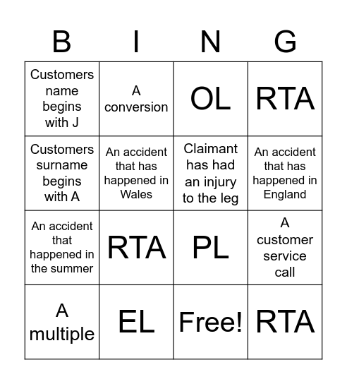 Untitled Bingo Card