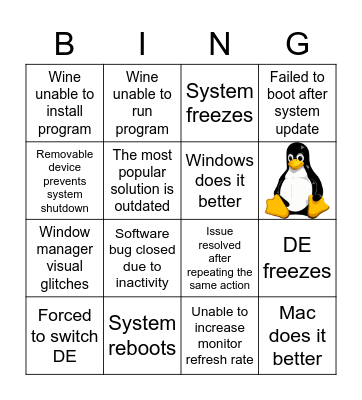 Casual Linux experience Bingo Card