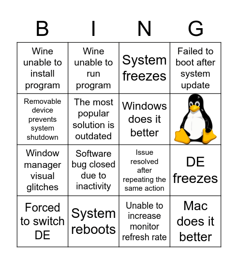 Casual Linux experience Bingo Card