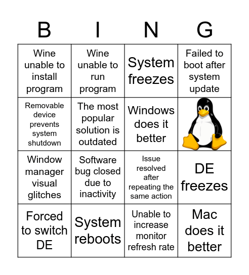 Casual Linux experience Bingo Card