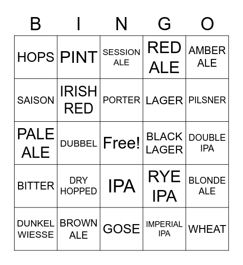 BEER BINGO Card